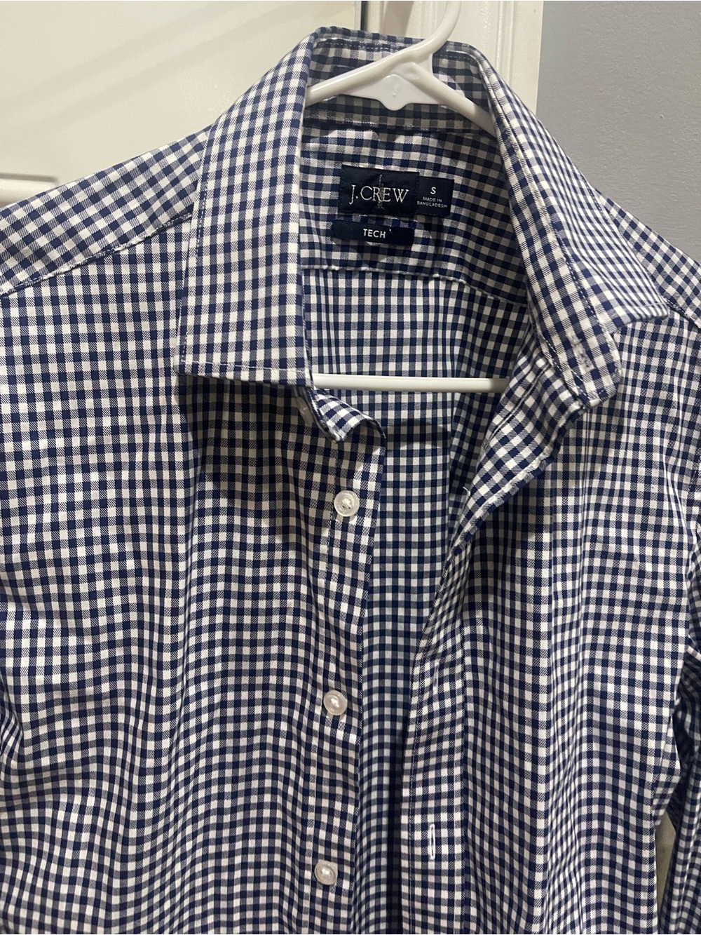 J. Crew Men's Navy and White Gingham Dress Shirt Sz S